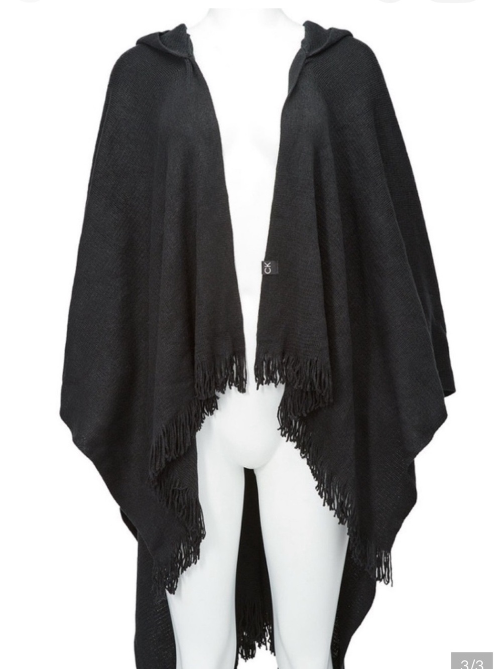Calvin Klein Hooded Fringe Poncho | Black | One Size | NWT